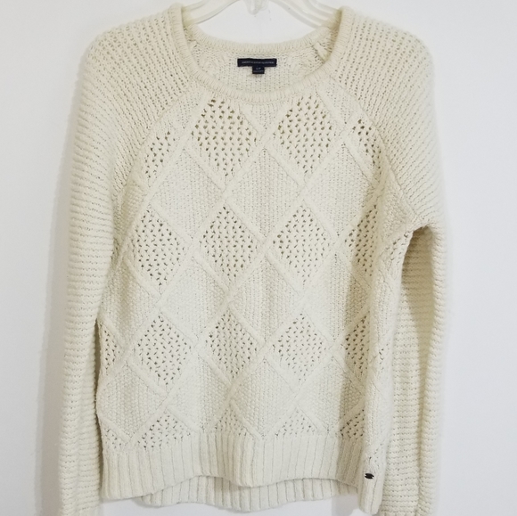 AMERICAN EAGLE Ivory Diamond Knit Sweater Size S - Picture 2 of 5